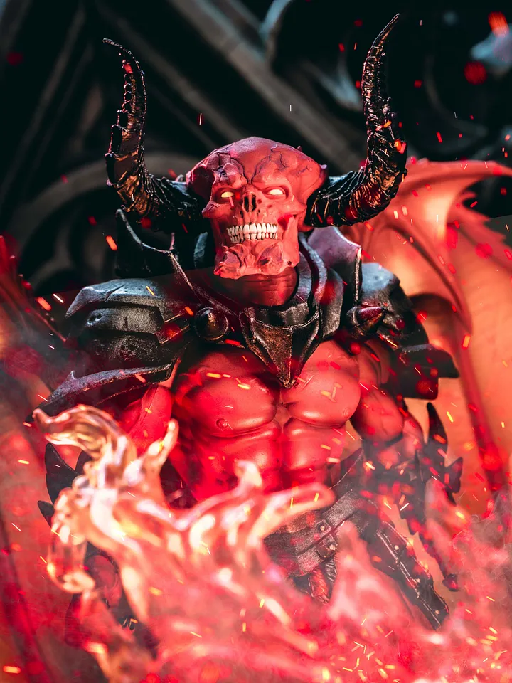 Red demon in midst of fire