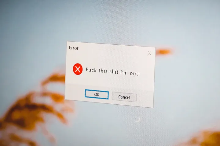 Error computer window with phrase: Fuck this shit I'm out.