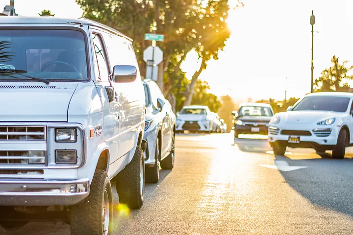 Traffic and a white van