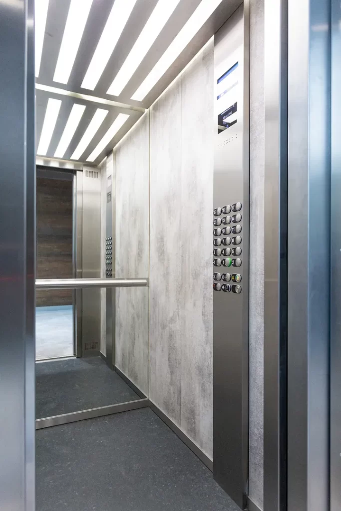 Elevator with an open door