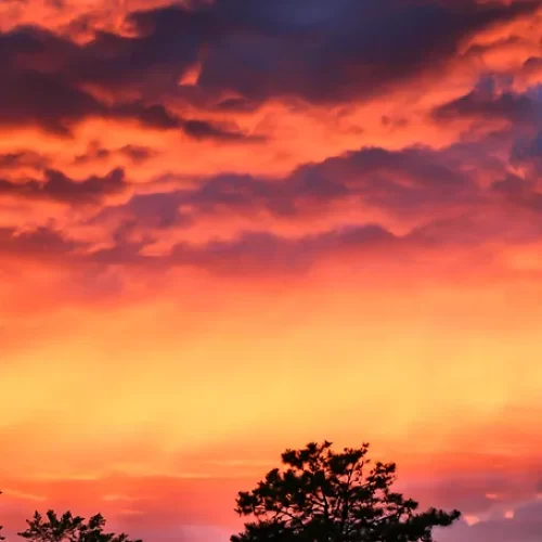 Orange and purple clouds at sunset