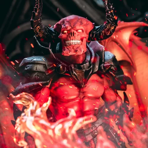 Red demon in midst of fire