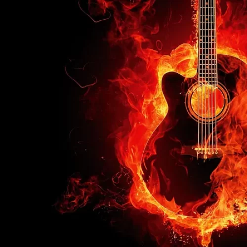 Accustic guitar on fire