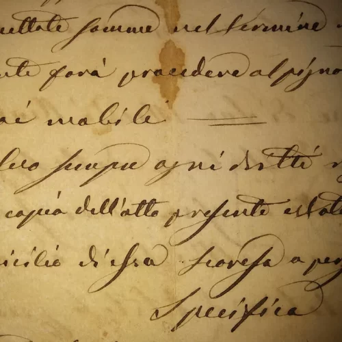 Close up of old letter with script ink writing
