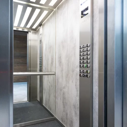 Elevator with an open door